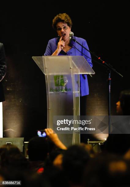 Former President Dilma Rousseff gives a speech at the Holiday Inn Hotel in Natal, northeastern. The event organized by the Teachers' Association of...