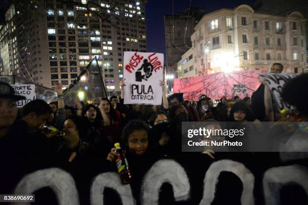 Students protest against the restriction imposed by the City of São Paulo in the use of the Free Student Pass benefit The act was convened by the...