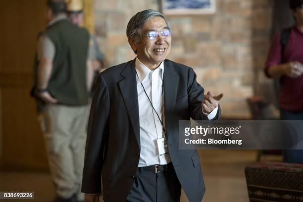 Haruhiko Kuroda, governor of the Bank of Japan , arrives for a dinner during the Jackson Hole economic symposium, sponsored by the Federal Reserve...
