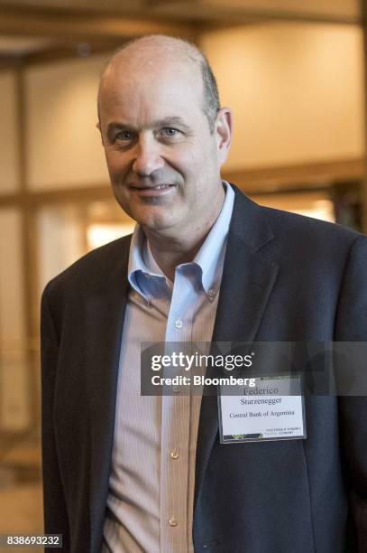 Federico Sturzenegger, president of the Banco Central de Argentina, arrives for a dinner during the Jackson Hole economic symposium, sponsored by the...