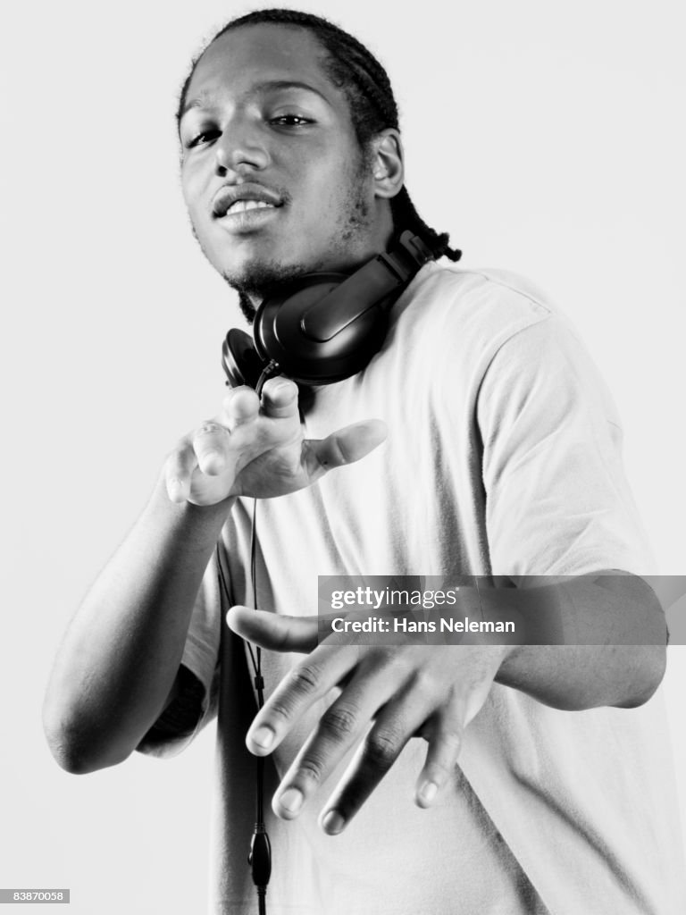 Young man dancing to music