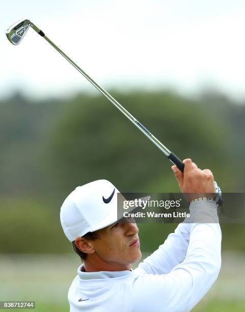 Thorbjorn Olesen of Denmark hits his tee shot on the 2nd hole during day two of Made in Denmark at Himmerland Golf & Spa Resort on August 25, 2017 in...