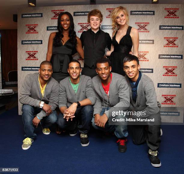 Contestants Alexandra Burke, Eoghan Quigg, Diana Vickers and the group JLS perform at a secret X Factor gig at the Carphone Warehouse, Oxford St...