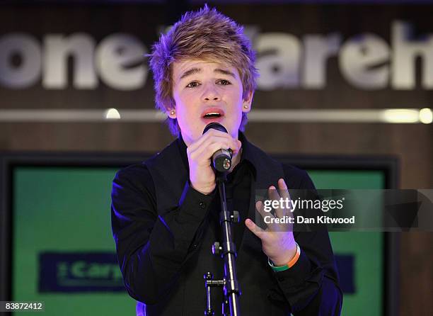 Eoghan Quigg performs at a private X Factor Gig at the Carphone Warehouse on December 1, 2008 in London, England.