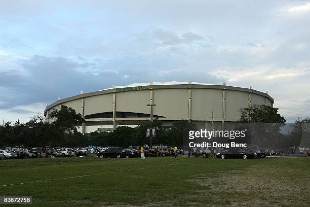General exterior view of Tropicana Field prior to game one of the 2008 MLB World Series between the Philadelphia Phillies and the Tampa Bay Rays on...