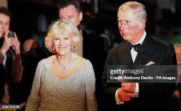 The Prince of Wales and Duchess of Cornwall arrive for the Royal Film Performance 2011 of Hugo at the Odeon Cinema in Leicester Square, London.