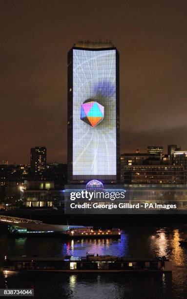 Nokia Lumia live lights up the Millbank tower to launch the new Lumia 800 Smartphone, London.