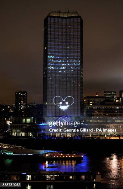 Deadmau5 performs as Nokia Lumia live lights up the Millbank tower to launch the new Lumia 800 Smartphone, London.