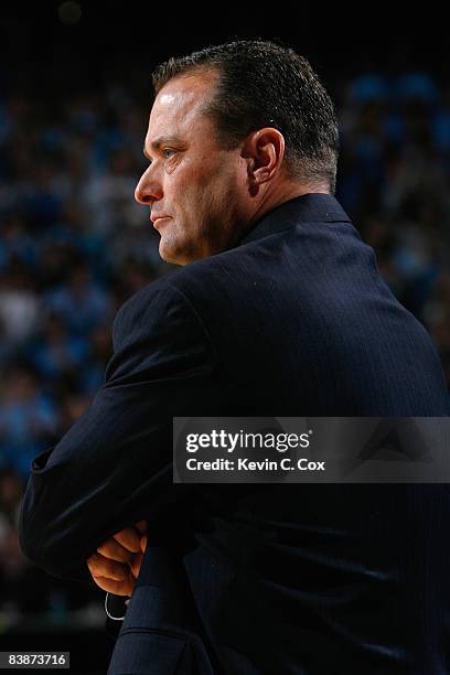 Head coach Billy Gillispie of the Kentucky Wildcats looks on during the game against the North Carolina Tar Heels at the Dean E. Smith Center on...