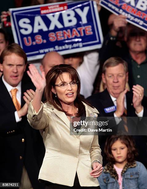 Alaska Gov. Sarah Palin campaigns for Republican incumbent Sen. Saxby Chambliss, on December 1, 2008 in Perry, Georgia. Chambliss is up against...