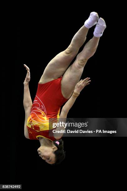 China's Huang Shanshan competes in the Womens Tumbling during the Trampoline and Tumbling World Championships at the NIA Birmingham, Friday November...