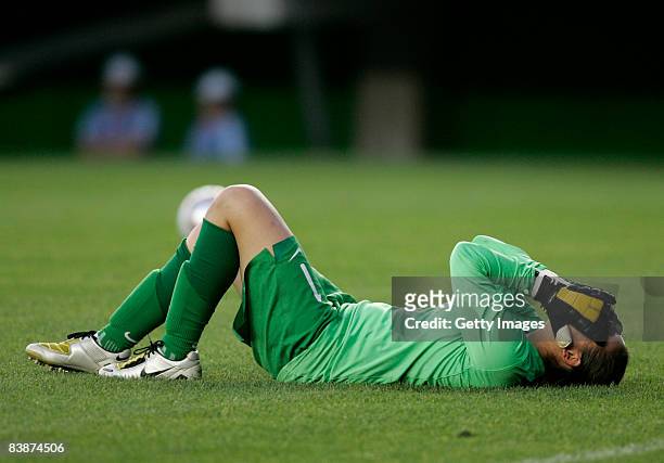 Brazil´s Viviane holds her face after a goal against Germany during the FIFA U20 Women's World Cup 2008 game U20 Brazil vs U20 Germany at the Estadio...