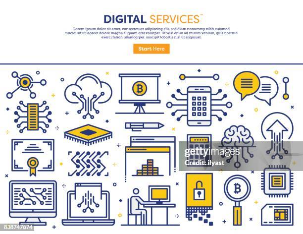 ilustraciones, imágenes clip art, dibujos animados e iconos de stock de concepto de servicios digitales - punto a punto