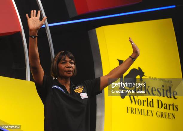 England's Deta Hedman acknowledges the crowd after losing the final of the Women's BDO World Professional Darts Championships at the Lakeside...