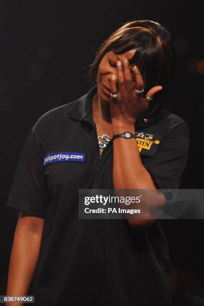 England's Deta Hedman stands dejected in the final of the Women's BDO World Professional Darts Championships at the Lakeside Complex, Surrey.