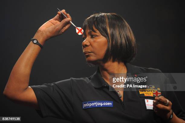 England's Deta Hedman in action in the final of the Women's BDO World Professional Darts Championships at the Lakeside Complex, Surrey.