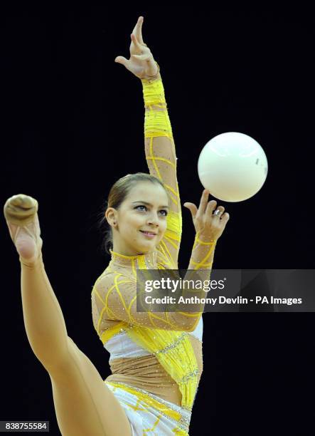 Slovenia's Tjasa Seme competes with the Ball during the Visa International Gymnastics at the North Greenwich Arena, London.