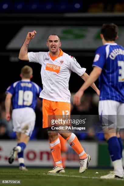 Blackpool's Gary Taylor-Fletcher vents his anger at the linesman during the npower Championship match at Portman Road, Ipswich.