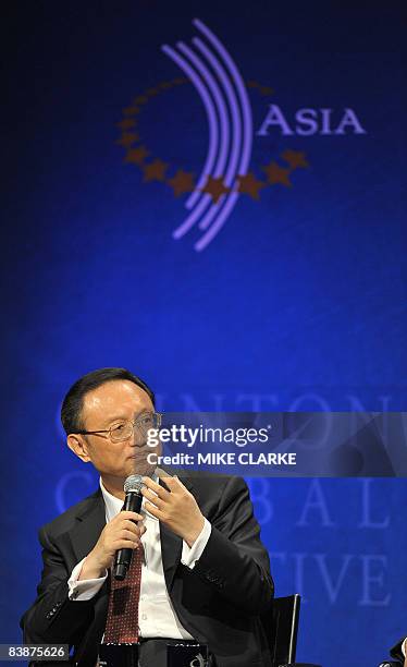 Yang Jiechi Foreign Minister of China speaks at the Clinton Global Initiative in Hong Kong on December 2, 2008. The intiative brings together global...