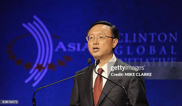 Yang Jiechi Foreign Minister of China speaks at the Clinton Global Initiative in Hong Kong on December 2, 2008. The intiative brings together global...