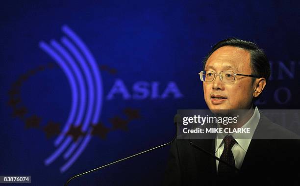 Yang Jiechi Foreign Minister of China speaks at the Clinton Global Initiative in Hong Kong on December 2, 2008. The intiative brings together global...