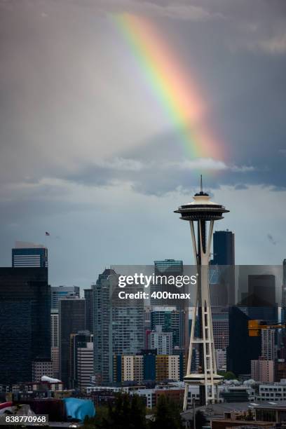 seattle rainbow - seattle rain stock pictures, royalty-free photos & images