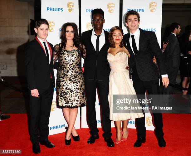 Iwan Rheon, Lauren Socha, Nathan Stewart-Jarrett, Antonia Thomas, and Robert Sheehan of Misfits arriving for the Philips British Academy Television...