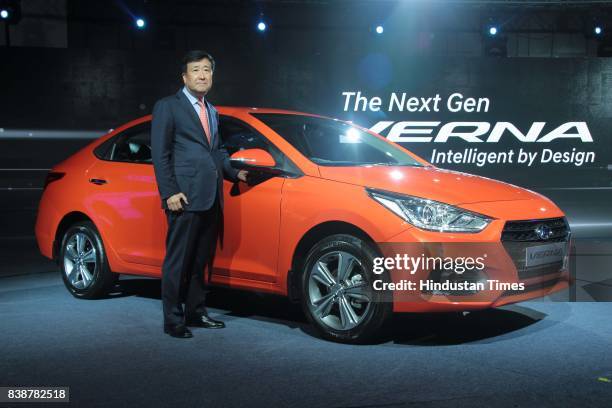 Koo, MD and CEO, Hyundai Motor India Ltd during the launch of 5th Generation Super Performer Brand The Next Gen 'Verna' at JW Marriott Hotel, on...