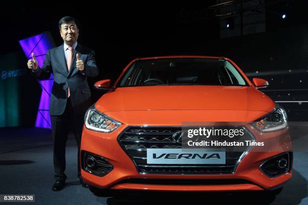 Koo, MD and CEO, Hyundai Motor India Ltd during the launch of 5th Generation Super Performer Brand The Next Gen 'Verna' at JW Marriott Hotel, on...