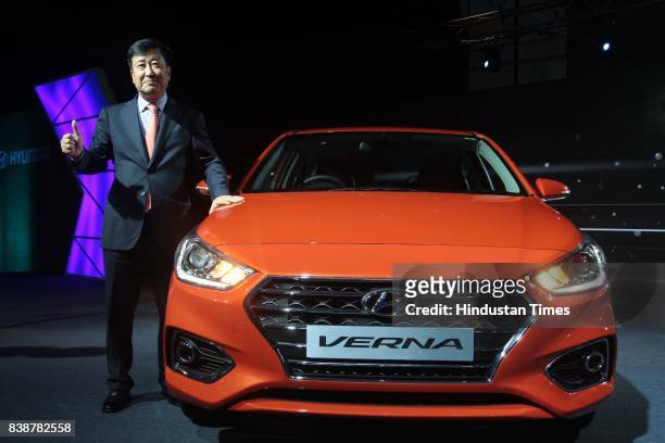 Koo, MD and CEO, Hyundai Motor India Ltd during the launch of 5th Generation Super Performer Brand The Next Gen 'Verna' at JW Marriott Hotel, on...