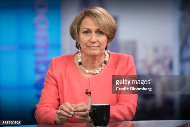 Inga Beale, chief executive officer of Lloyds of London, pauses during a Bloomberg Television interview in London, U.K., on Friday, Aug. 25, 2017....