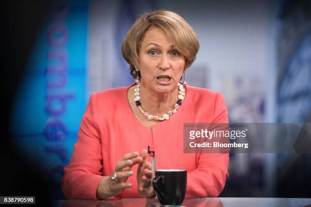 Inga Beale, chief executive officer of Lloyds of London, speaks during a Bloomberg Television interview in London, U.K., on Friday, Aug. 25, 2017....