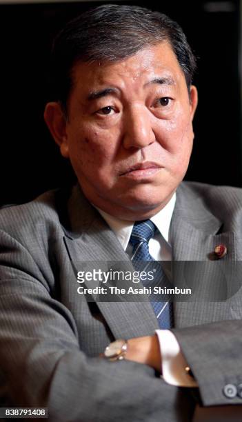 Liberal Democratic Party veteran lawmaker Shigeru Ishiba speaks during the Asahi Shimbun interview on August 22, 2017 in Tokyo, Japan.