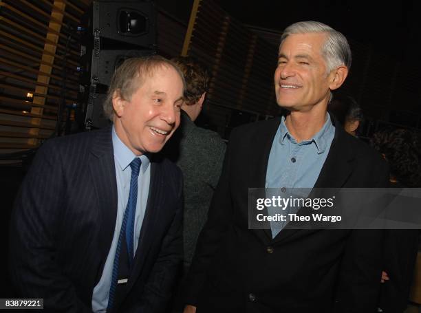 Paul Simon and James Nachtwey attend the world premiere of photographer James Nachtwey's TED Prize "Wish" Project at Jazz at Lincoln Center on...