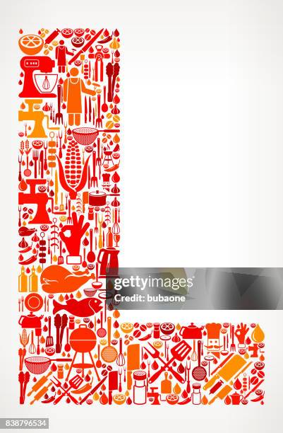 stockillustraties, clipart, cartoons en iconen met letter l koken en eten vector icon patroon - spatel