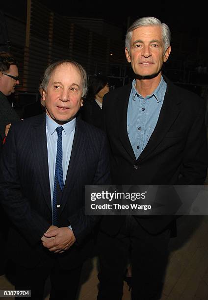 Paul Simon and James Nachtwey attend the world premiere of photographer James Nachtwey's TED Prize "Wish" Project at Jazz at Lincoln Center on...