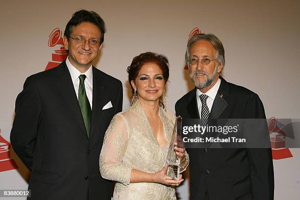 Latin Recording Academy President Gabriel Abaroa, musician Gloria Estefan, and President of the Recording Academy Neil Portnow arrive at the 2008...