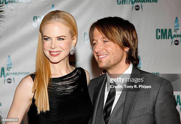 Actress Nicole Kidman and musician Keith Urban attend the 42nd Annual CMA Awards at the Sommet Center on November 12, 2008 in Nashville, Tennessee.