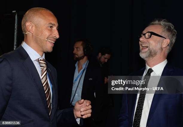 Special guest Henrik Larsson and presenter Darren Tulett ahead of the UEFA Europa League 2017/18 Group Stage Draw part of the UEFA ECF Season Kick...