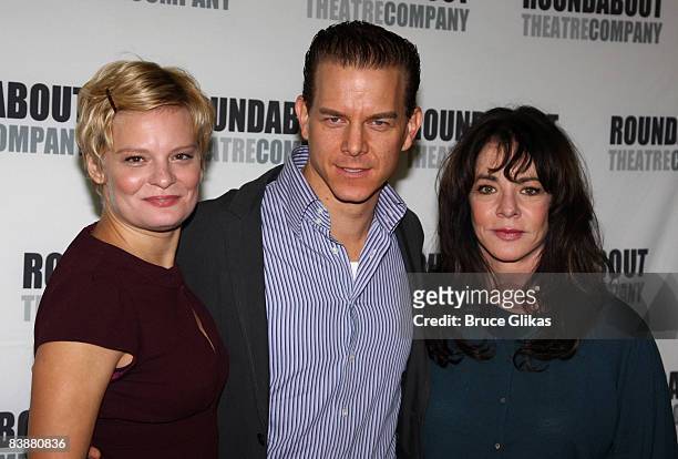 Martha Plimpton, Christian Hoff and Stockard Channing pose at The Broadway Revival of "Pal Joey" Photo Call at Roundabout Rehearsal Studios on...