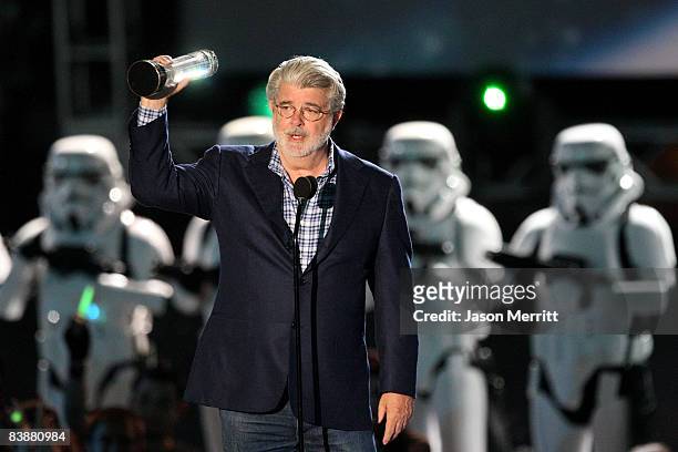 Director George Lucas onstage at SPIKE TV's "Scream 2008" Awards held at the Greek Theatre on October 18, 2008 in Los Angeles, California.