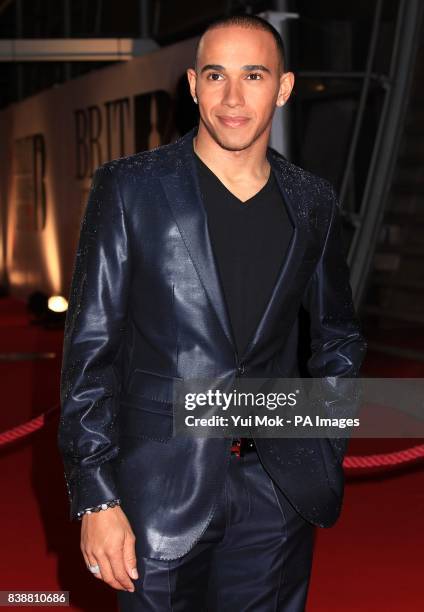 Lewis Hamilton arriving for the 2011 Brit Awards at the O2 Arena, London.