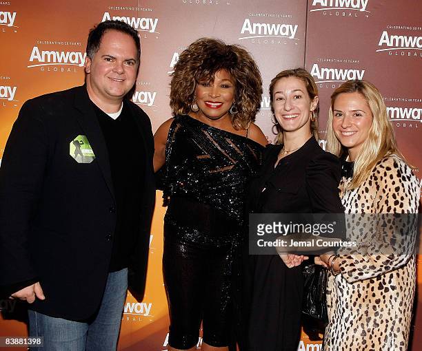 Tony Disanto, Music Legend tina Turner, Paula Froelich and Emese Szenasy backstage at the Amway Global presentation of Tina Turner Live in Concert at...