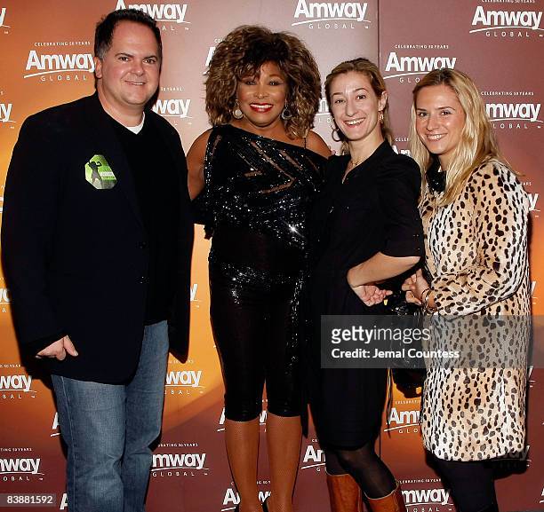 Tony Disanto, Music Legend tina Turner, Paula Froelich and Emese Szenasy backstage at the Amway Global presentation of Tina Turner Live in Concert at...