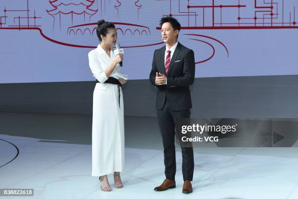Actor Han Geng promotes Audi A6L during 2017 Chengdu Motor Show on August 25, 2017 in Chengdu, Sichuan Province of China.