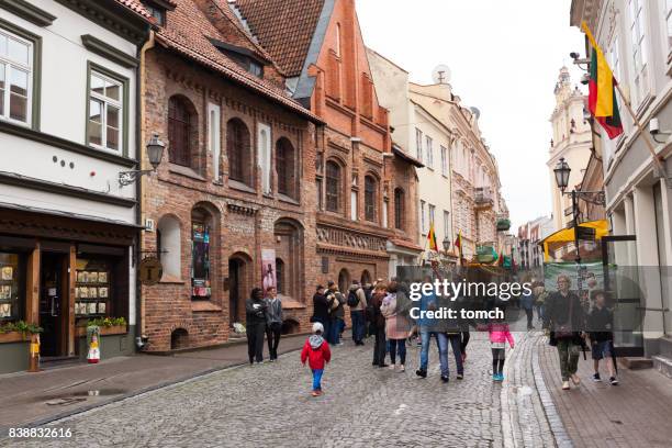 pilies street in vilnius, lithuania - vilnius street stock pictures, royalty-free photos & images