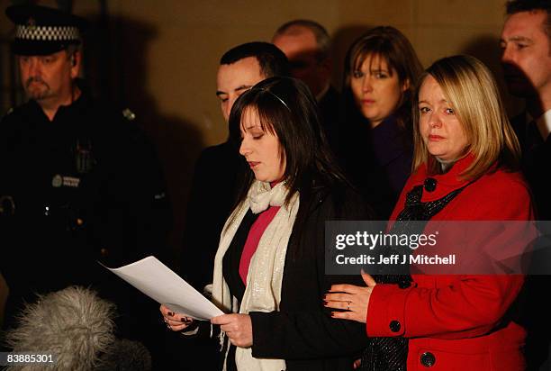 Lindsay Brown and Sharon Brown the sisters of Vickie Hamilton speak outside Dundee High Court on December 2, 2008 in Dundee, Scotland. Peter Tobin...