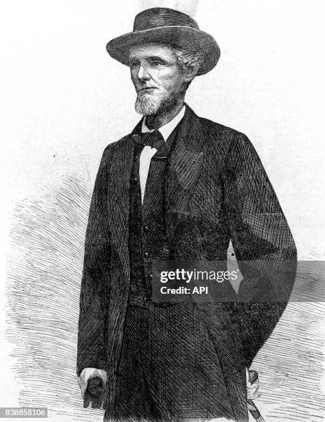 Portrait du politicien américain Jefferson Davis, gravure réalisée en 1867.