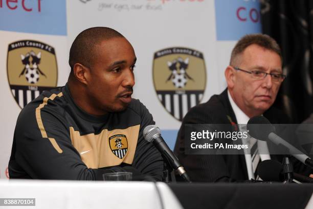 New Notts County manager Paul Ince and Chairman Ray Trew during the press conference at Meadow Lane, Nottingham.