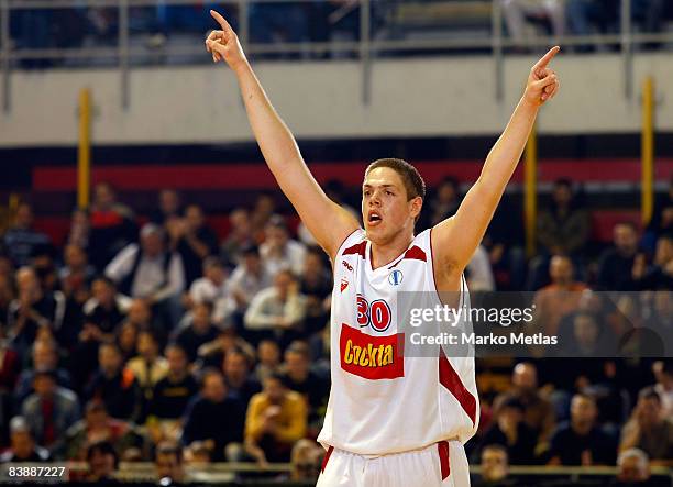 Vladimir Stimac, #30 of BC Red Star in action during the Eurocup Basketball Game 2 match between BC Red Star and Brose Baskets at Hala Pionir on...